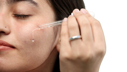 Obraz premium Woman's face, close-up, on a white background