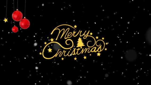 Video tarjeta felicitaci&oacute;n felices navidades en ingles con letras doradas y movimiento, copos de nieve, bolas de navidad y trineo