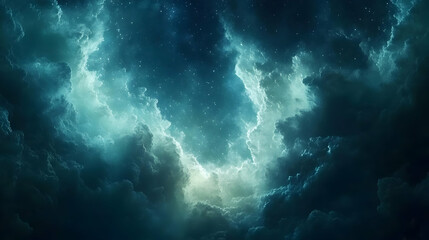 Fototapeta premium Dark Blue Abstract Background with White Stars and Light Blue Clouds