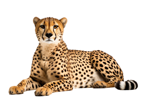 a cheetah laying down isolated on transparent background