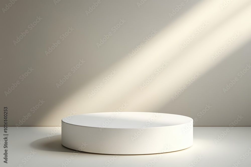 Poster minimalist circular pedestal in soft light, creating a serene and modern atmosphere.