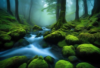 Fototapeta premium cinematic mists swirling through dimly lit landscapes enchantment mystery capturing ethereal charm, atmosphere, ambiance, fog, nature, scenery, view
