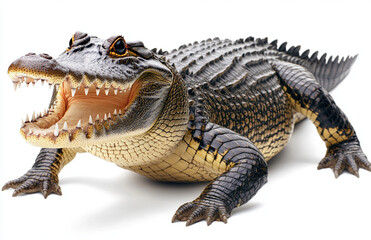 Fototapeta premium detailed photograph of crocodile showcasing its sharp teeth and textured skin, emphasizing its fierce expression and natural beauty. This image captures essence of this powerful reptile