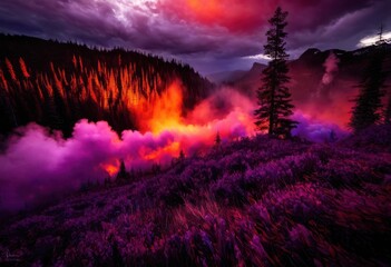 stunning cinematic smoke plumes illuminated dramatic lighting effects vivid atmospheric setting, ambient, backdrop, blur, cascade, colorful, depth