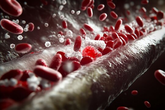 A detailed view of red blood cells interacting with bacteria within a vascular environment, emphasizing the complexities and the importance of understanding cellular interactions.