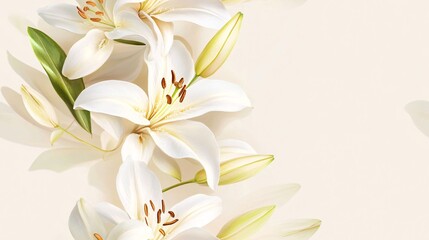 Fototapeta premium Soft White Lilies in Watercolor Style