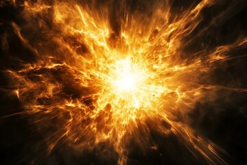 A stunning visual of a cosmic explosion with swirling golden light and intense fire bursts, capturing the raw energy of a stellar event.