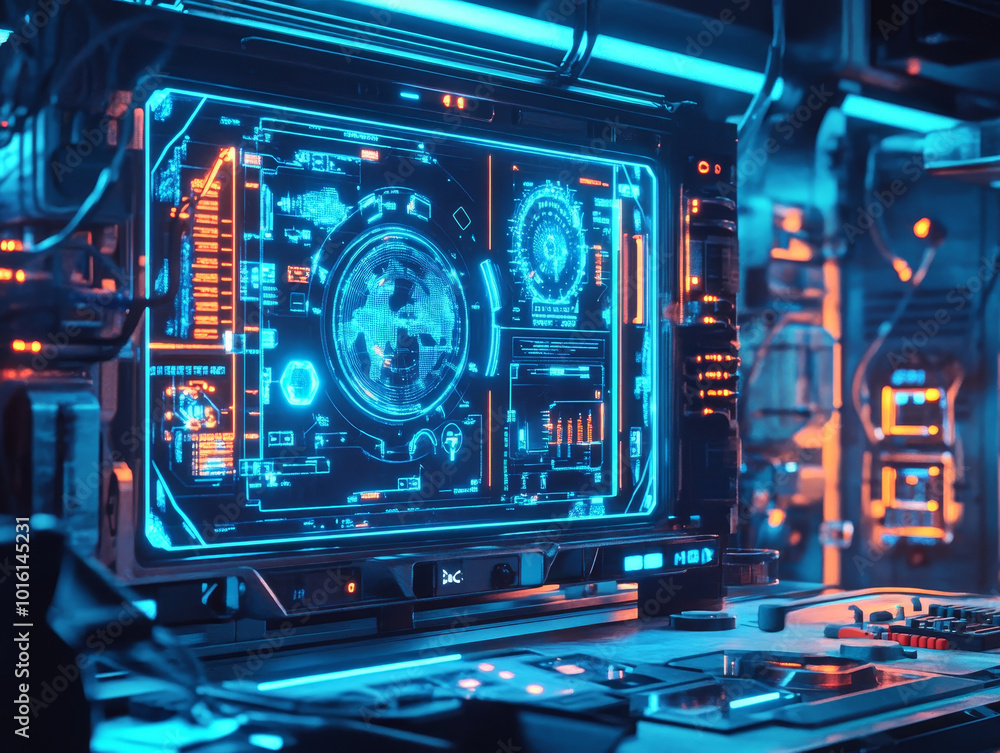 Aufkleber futuristic holographic display showcasing advanced technology and data visualization in high tech en