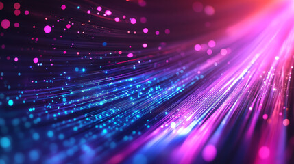 Obraz premium Vibrant glowing lines and dots create mesmerizing abstract background, showcasing blend of pink, blue, and purple hues. This dynamic visual evokes sense of energy and movement