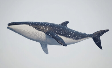 Fototapeta premium A majestic whale glides gracefully through water, showcasing its stunning spotted skin and powerful form. This magnificent creature embodies beauty of marine life