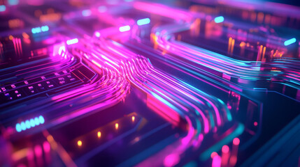 Vibrant abstract digital art showcasing consumer unit with holographic elements, featuring glowing circuits and colorful lights that create futuristic atmosphere