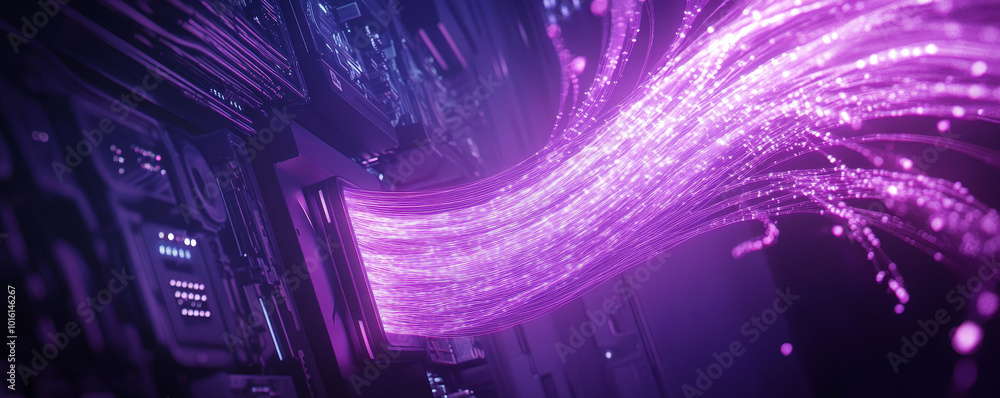Poster vibrant display of smooth flowing fiber optic wiring, showcasing advanced technology and connectivit