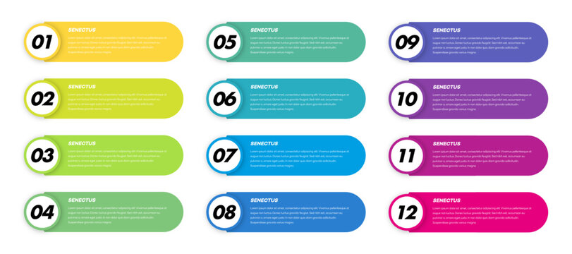 Bullet points numbers from 1 to 12 list markers colorful trendy typography