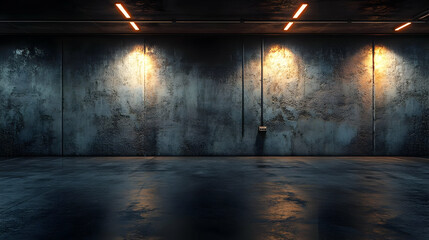 Dark Concrete Room with Spotlights 3D Render