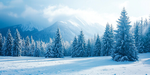 Obraz premium winter landscape with snow covered fir trees in the mountains