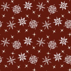 Christmas seamless pattern with snowflakes on a red background