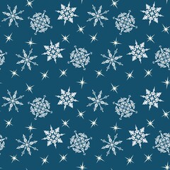 Christmas seamless pattern with snowflakes on a turquoise background