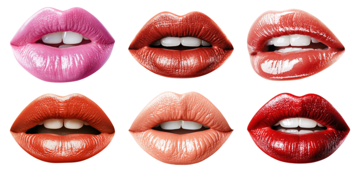 isolated set of beautiful female lips. Close up of female lips with glossy lipstick