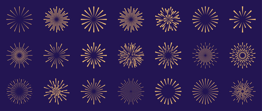 Gold fireworks vector icons set