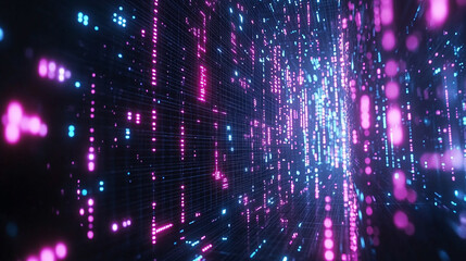 abstract digital user interface featuring vibrant pixels and intricate patterns. This design symbolizes innovation, technology, and the evolution of human-computer interaction in a digital age