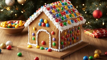 Colorful Gingerbread House with Candy Decorations