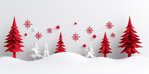 Christmas trees and snow on a white background