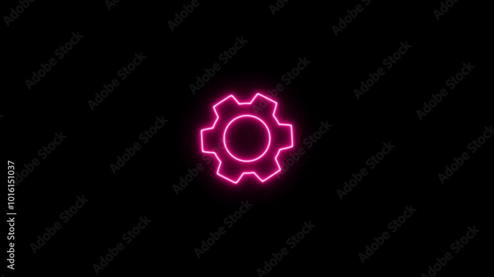 Poster spinning gears animation. glowing neon setting icon, red color settings icon. glowing neon line sett
