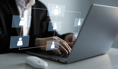 Business employee hierarchy structure.Workflow automation process with flowchart.Order or...