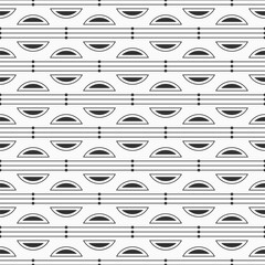 Abstract vector geometric seamless pattern with lines, dots, rounded geometric shapes. Monochrome abstract background. Stylish geometric vector background. Repeating geometric ornament.