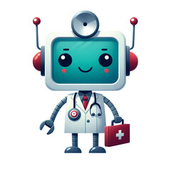 Fototapeta premium MedBot, Robot Doctor with Stethoscope and First Aid Kit