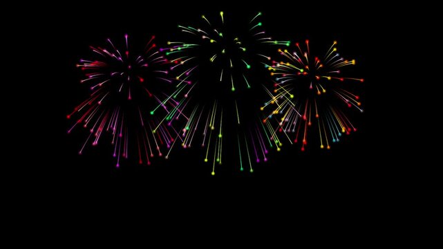 Fireworks animation 4k. Bright fireworks exploding animation in the night sky on holiday.