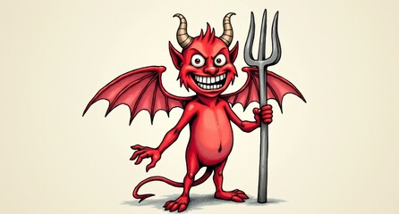 A tiny red demon with playful horns and small, non-functional wings, holding a plastic pitchfork. It’s grinning mischievously as it plays harmless pranks, clearly more interested in fun than frighteni