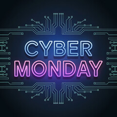 Fototapeta premium A post design with text Cyber Monday with neon sign light on dark background, 3D illustration