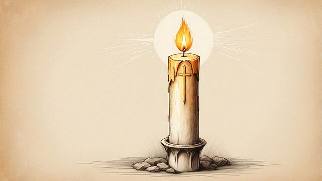 Paschal candle standing serenely against ethereal background