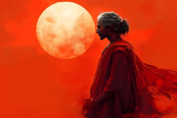 Obraz premium a person in a robe and a full moon