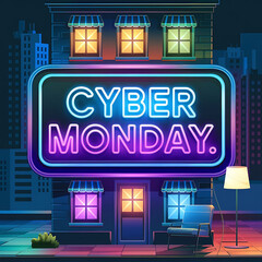Obraz premium A post design with text Cyber Monday with neon sign light on dark background, 3D illustration