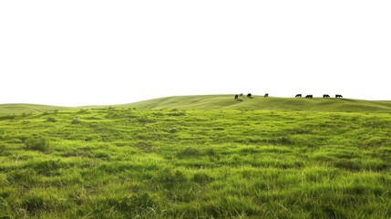 Cows Grazing on a Lush Green Hilltop Meadow