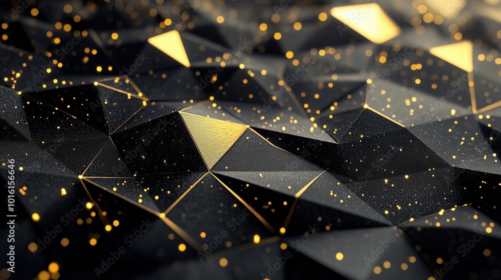 Aufkleber black and gold geometric patterns with shimmering elements captured in an artistic display at night