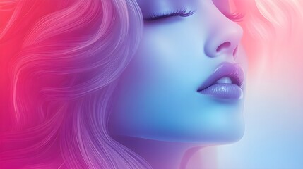 Obraz premium Abstract Neon Portrait of a Woman s Face with Pink and Blue Gradient