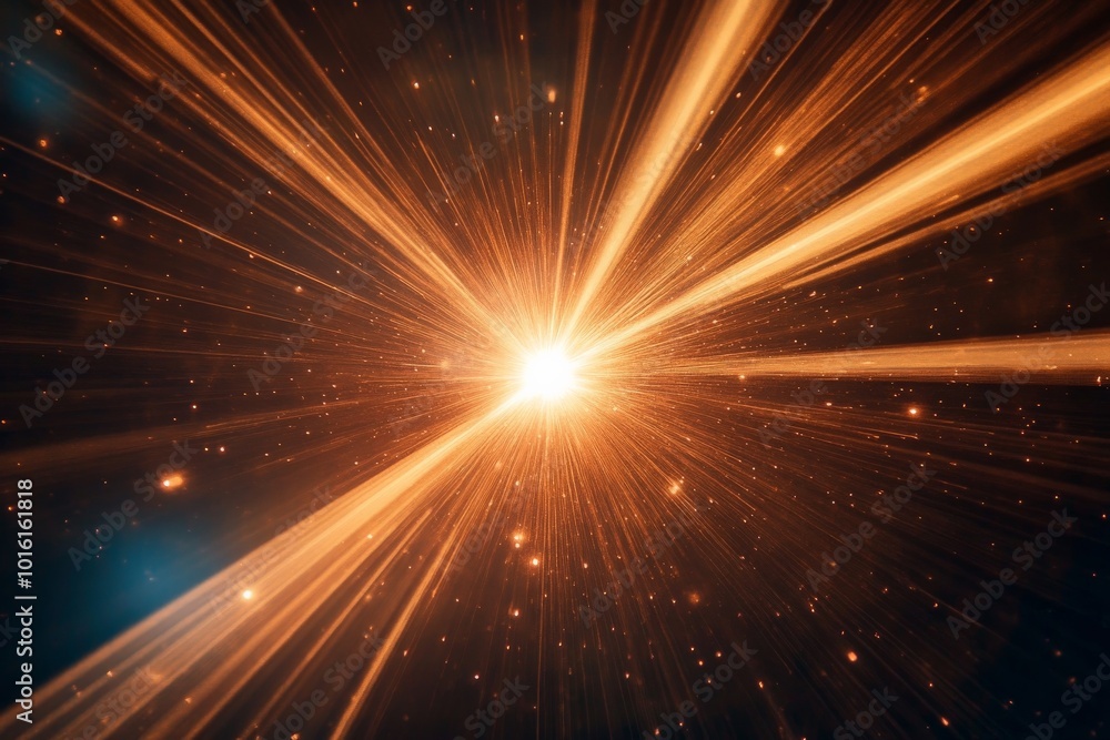 Poster A magnificent starburst shines as golden beams extend from a central point, creating a warm and radiant glow that embodies energy and cosmic expansion.