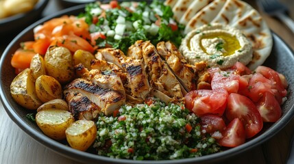 Fototapeta premium Delicious grilled chicken breast with various healthy side dishes