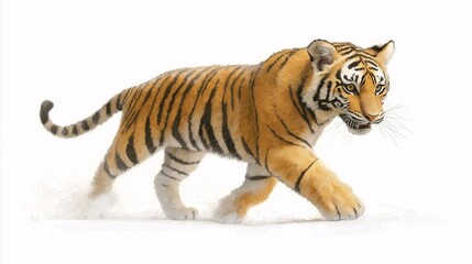Obraz premium Walking Tiger on White Background