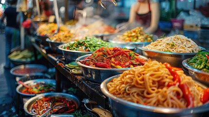Culinary tourism exploring local cuisines and food markets, vibrant and flavorful, Culinary, Bright hues, Photograph, Food journey