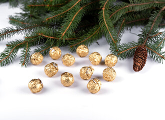 Christmas pralines (truffles) with christmas tree decoration