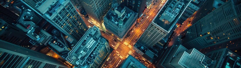 Fototapeta premium Drones capturing aerial footage of landscapes and cities, expansive and dynamic, Urban, Cool tones, Photograph, Aerial technology