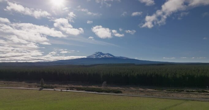 Flying towards the southern side of Mount Ruapehu on a clear day. Central North Island, New Zealand.