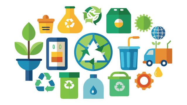 Recycling icons set with waste types and collection flat