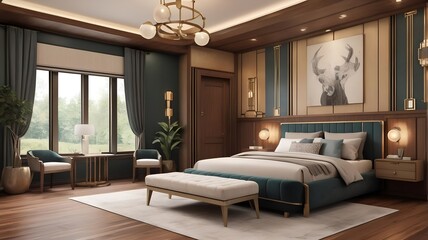 Naklejka premium beautiful design interior of a bedroom with sofa and carpet