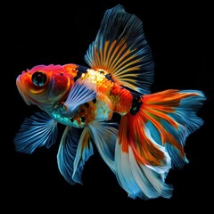 Fototapeta premium Vibrant goldfish display, showcasing a variety of colors and patterns, ideal for aquatic themes and decorative purposes
