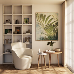 Large luxury modern bright interiors room mockup illustration 3D rendering image